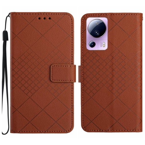 

For Xiaomi 13 Lite Rhombic Grid Texture Leather Phone Case(Brown)