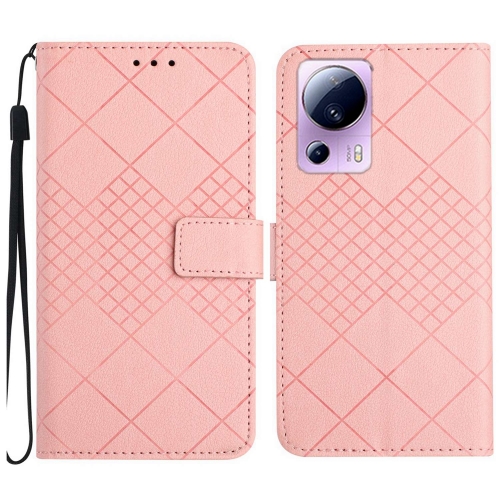 

For Xiaomi 13 Lite Rhombic Grid Texture Leather Phone Case(Pink)