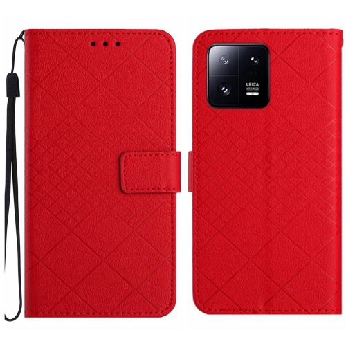 

For Xiaomi 13 Pro Rhombic Grid Texture Leather Phone Case(Red)