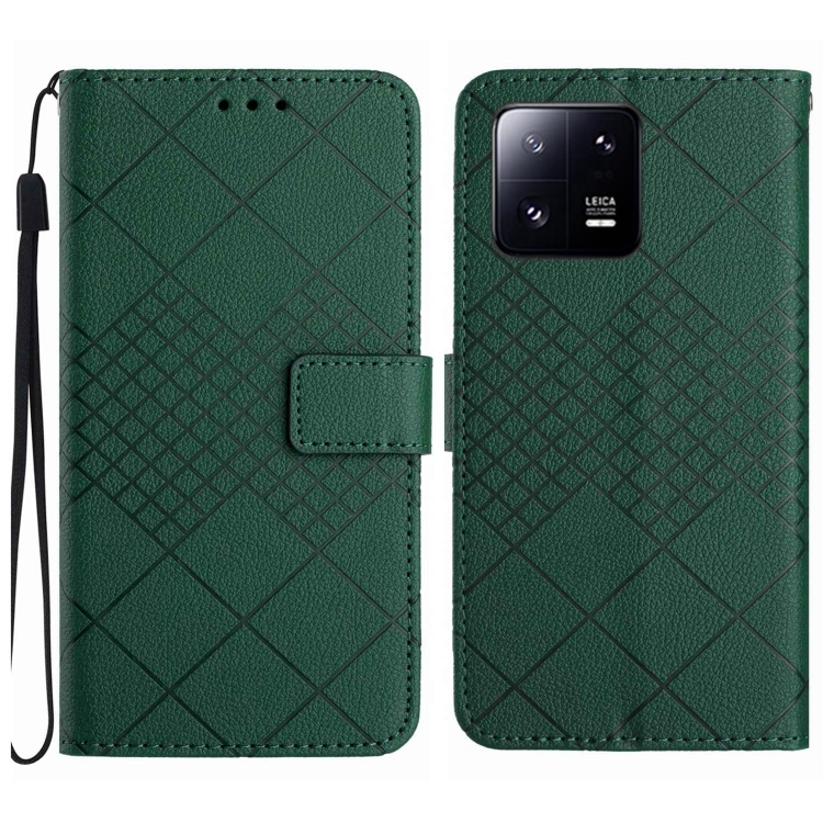 

For Xiaomi 13 Pro Rhombic Grid Texture Leather Phone Case(Green)