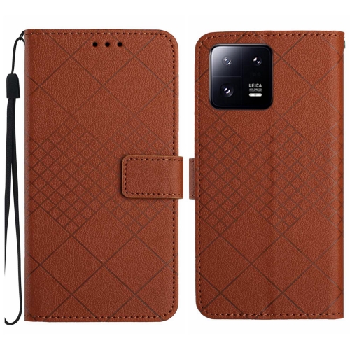

For Xiaomi 13 Pro Rhombic Grid Texture Leather Phone Case(Brown)