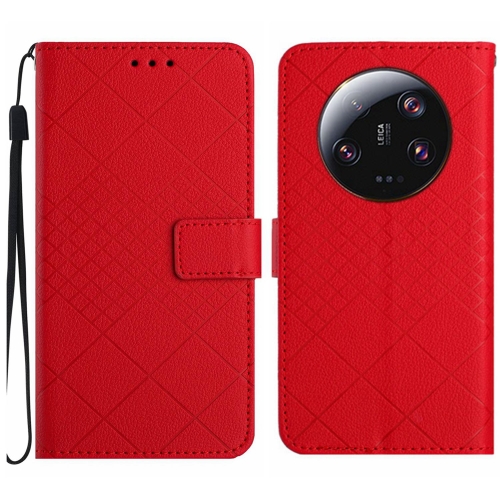 

For Xiaomi 13 Ultra Rhombic Grid Texture Leather Phone Case(Red)