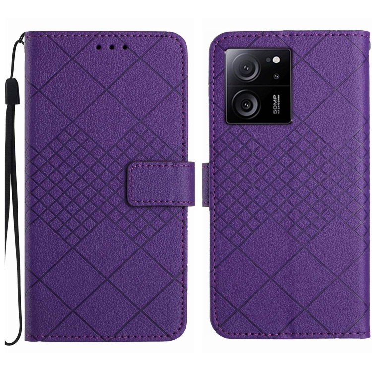 

For Xiaomi 13T Rhombic Grid Texture Leather Phone Case(Purple)