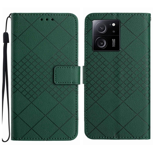 

For Xiaomi 13T Rhombic Grid Texture Leather Phone Case(Green)