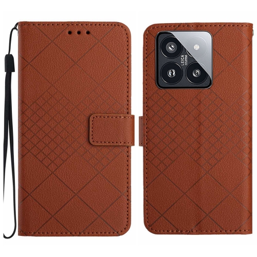 

For Xiaomi 14 Rhombic Grid Texture Leather Phone Case(Brown)