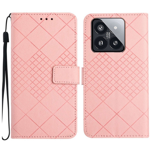 

For Xiaomi 14 Rhombic Grid Texture Leather Phone Case(Pink)