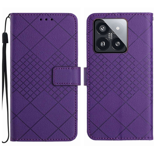 

For Xiaomi 14 Pro Rhombic Grid Texture Leather Phone Case(Purple)