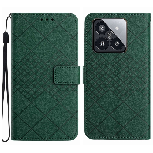 

For Xiaomi 14 Pro Rhombic Grid Texture Leather Phone Case(Green)