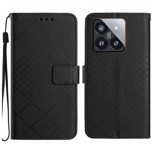 

For Xiaomi 14 Pro Rhombic Grid Texture Leather Phone Case(Black)