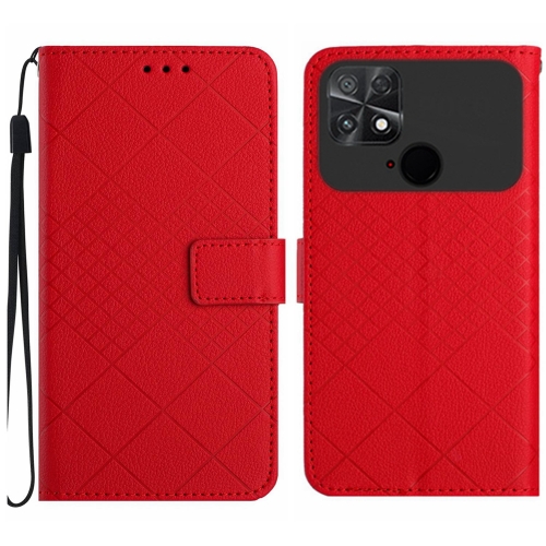 

For Xiaomi Poco C40 Rhombic Grid Texture Leather Phone Case(Red)