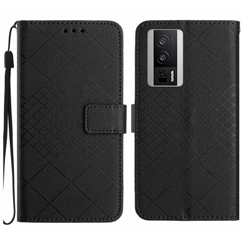 

For Xiaomi Poco F5 Pro Rhombic Grid Texture Leather Phone Case(Black)