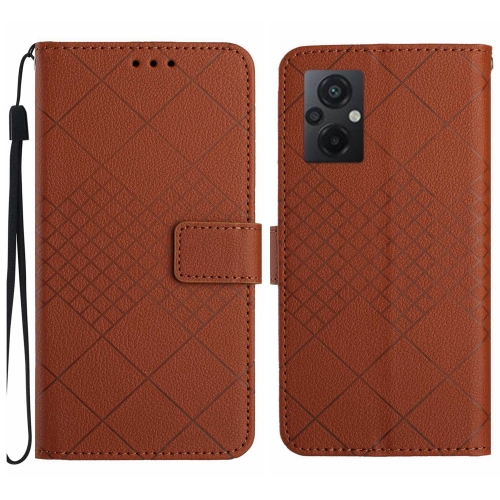 

For Xiaomi Poco M5 / M4 5G Rhombic Grid Texture Leather Phone Case(Brown)
