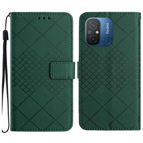 

For Xiaomi Redmi 11A / Poco C55 Rhombic Grid Texture Leather Phone Case(Green)