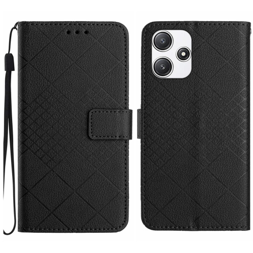 For Xiaomi Redmi 12 4G / 5G / Poco M6 Pro 5G Rhombic Grid Texture Leather  Phone Case(Black)