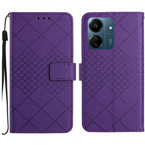 

For Xiaomi Redmi 13C 4G Rhombic Grid Texture Leather Phone Case(Purple)