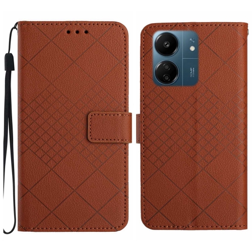 

For Xiaomi Redmi 13C 4G Rhombic Grid Texture Leather Phone Case(Brown)