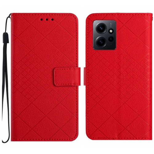 

For Xiaomi Redmi Note 12 4G Global Rhombic Grid Texture Leather Phone Case(Red)