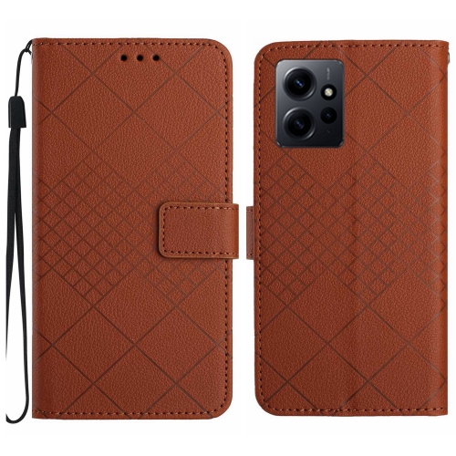 

For Xiaomi Redmi Note 12 4G Global Rhombic Grid Texture Leather Phone Case(Brown)