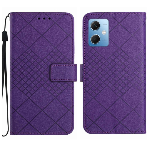 

For Xiaomi Redmi Note 12 India / Poco X5 5G Rhombic Grid Texture Leather Phone Case(Purple)