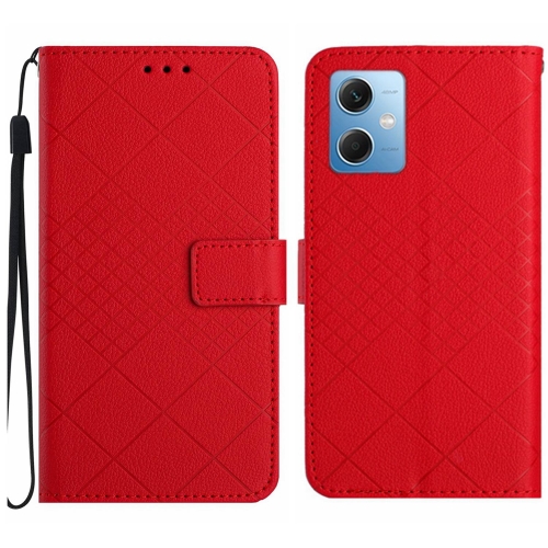 

For Xiaomi Redmi Note 12 India / Poco X5 5G Rhombic Grid Texture Leather Phone Case(Red)