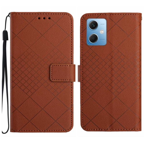 

For Xiaomi Redmi Note 12 India / Poco X5 5G Rhombic Grid Texture Leather Phone Case(Brown)