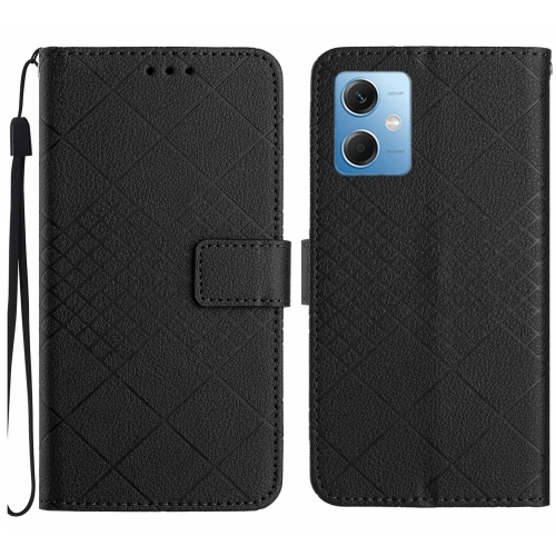 

For Xiaomi Redmi Note 12 India / Poco X5 5G Rhombic Grid Texture Leather Phone Case(Black)