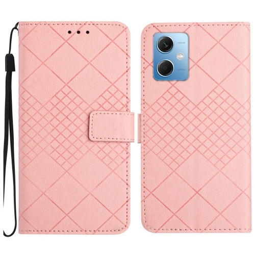 

For Xiaomi Redmi Note 12 India / Poco X5 5G Rhombic Grid Texture Leather Phone Case(Pink)