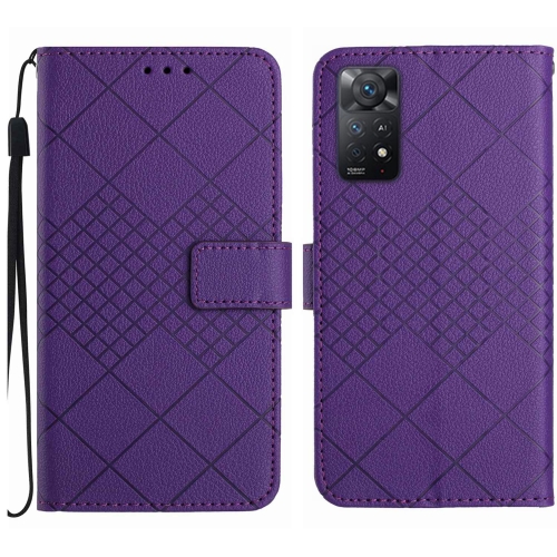 

For Xiaomi Redmi Note 12 Pro 4G Global Rhombic Grid Texture Leather Phone Case(Purple)