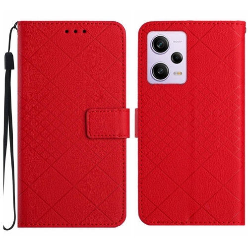 

For Xiaomi Redmi Note 12 Pro India Rhombic Grid Texture Leather Phone Case(Red)