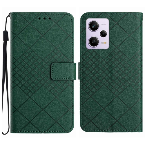 

For Xiaomi Redmi Note 12 Pro India Rhombic Grid Texture Leather Phone Case(Green)