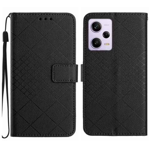 

For Xiaomi Redmi Note 12 Pro+ India Rhombic Grid Texture Leather Phone Case(Black)