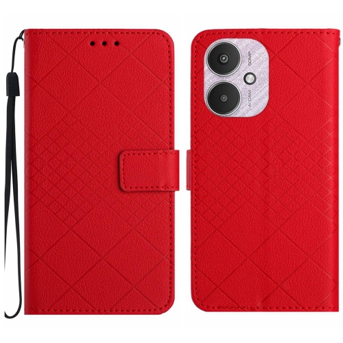 

For Xiaomi Redmi 13C 5G Rhombic Grid Texture Leather Phone Case(Red)
