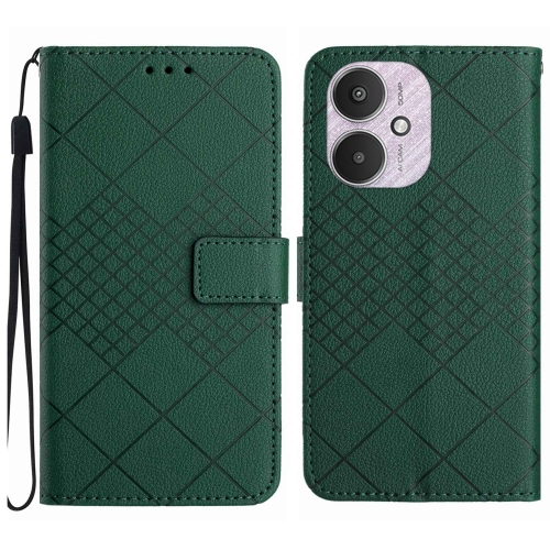 

For Xiaomi Redmi 13C 5G Rhombic Grid Texture Leather Phone Case(Green)