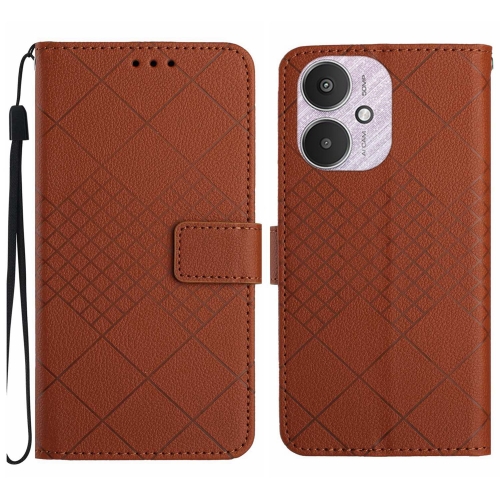 

For Xiaomi Redmi 13C 5G Rhombic Grid Texture Leather Phone Case(Brown)