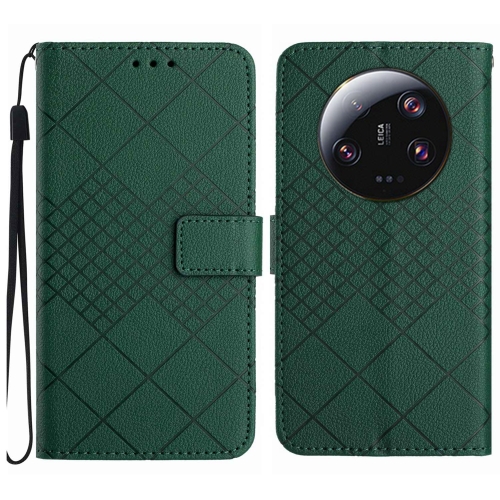 

For Xiaomi 14 Ultra Rhombic Grid Texture Leather Phone Case(Green)