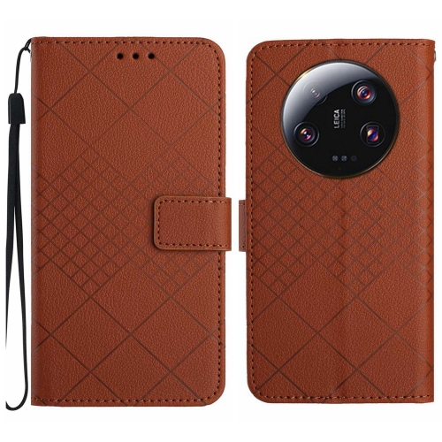 

For Xiaomi 14 Ultra Rhombic Grid Texture Leather Phone Case(Brown)