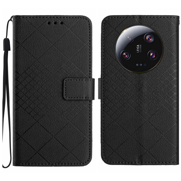 

For Xiaomi 14 Ultra Rhombic Grid Texture Leather Phone Case(Black)