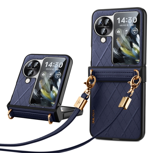 

For OPPO Find N3 Flip SULADA Elegant Rhombic Texture Folding Phone Case with Lanyard(Blue)
