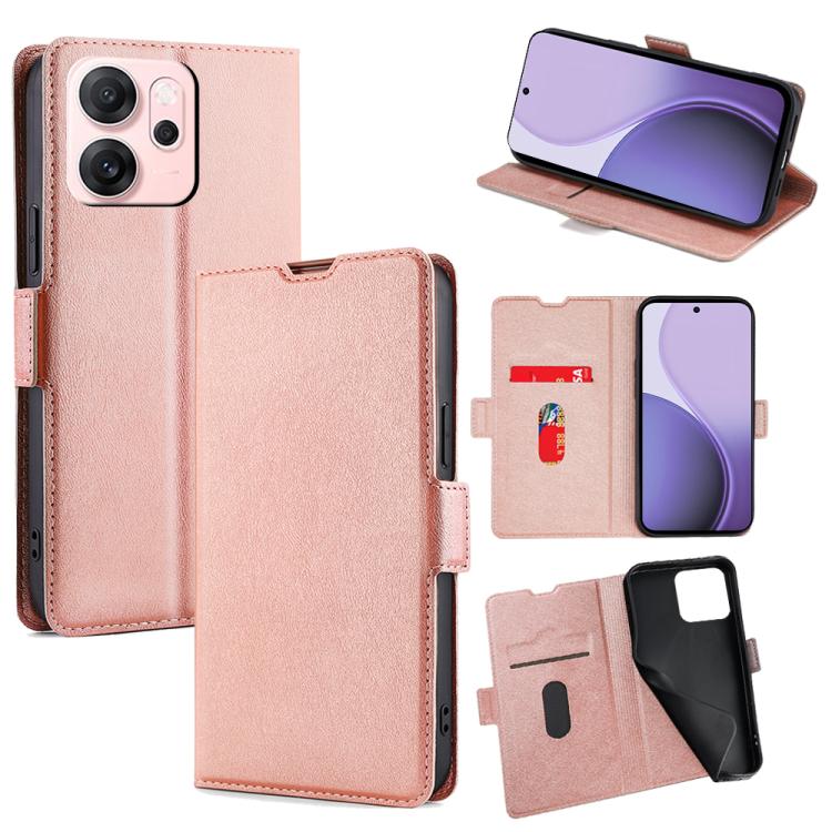 

For OPPO Reno14 F 5G Ultra-thin Voltage Side Buckle Horizontal Flip Leather Phone Case(Rose Gold)