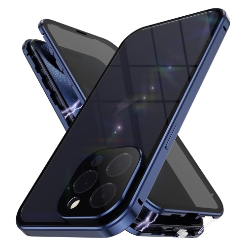 

For iPhone 15 Pro Max Anti-peeping Magnetic Double-sided Tempered Glass Phone Case(Blue)