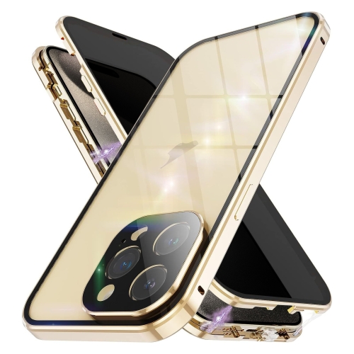 

For iPhone 15 Pro Max Anti-peeping Magnetic Double-sided Tempered Glass Phone Case(Gold)