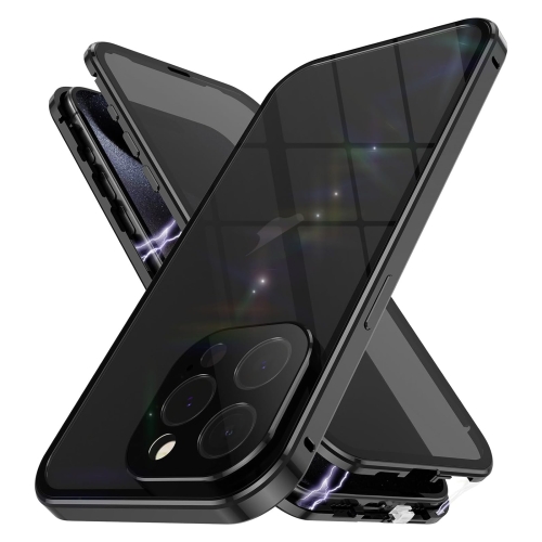 

For iPhone 15 Pro Anti-peeping Magnetic Double-sided Tempered Glass Phone Case(Black)