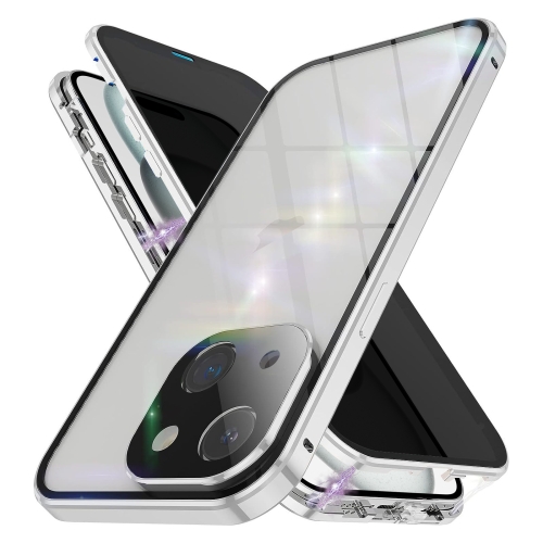 

For iPhone 15 Plus Anti-peeping Magnetic Double-sided Tempered Glass Phone Case(Silver)