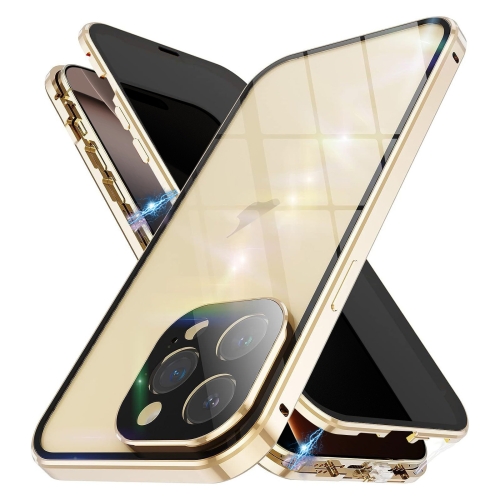 

For iPhone 16 Pro Anti-peeping Magnetic Double-sided Tempered Glass Phone Case(Gold)