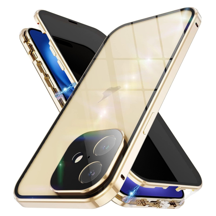 

For iPhone 16 Anti-peeping Magnetic Double-sided Tempered Glass Phone Case(Gold)