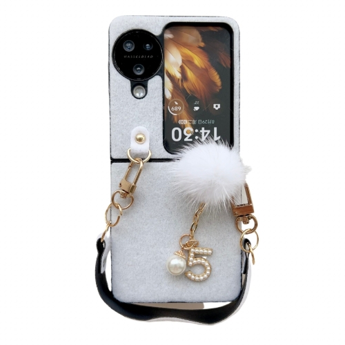 

For OPPO Find N3 Flip Plush PC Phone Case with Lanyard(White)