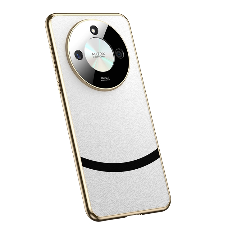 

For Honor X50 Gilt Leather Electroplated Phone Case(White)
