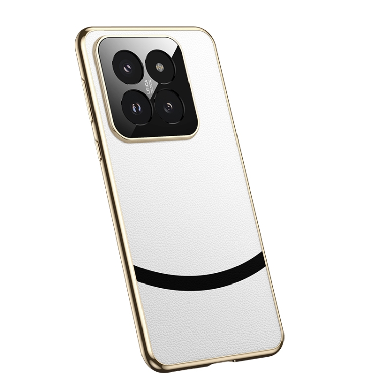 

For Xiaomi 14 Pro Gilt Leather Electroplated Phone Case(White)
