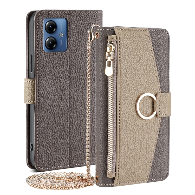 

For Motorola Moto G14 Crossbody Litchi Texture Leather Phone Case(Grey)