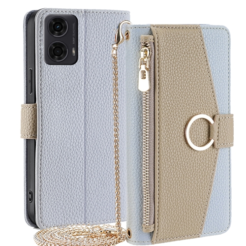 

For Motorola Moto G24 4G Crossbody Litchi Texture Leather Phone Case(Blue)